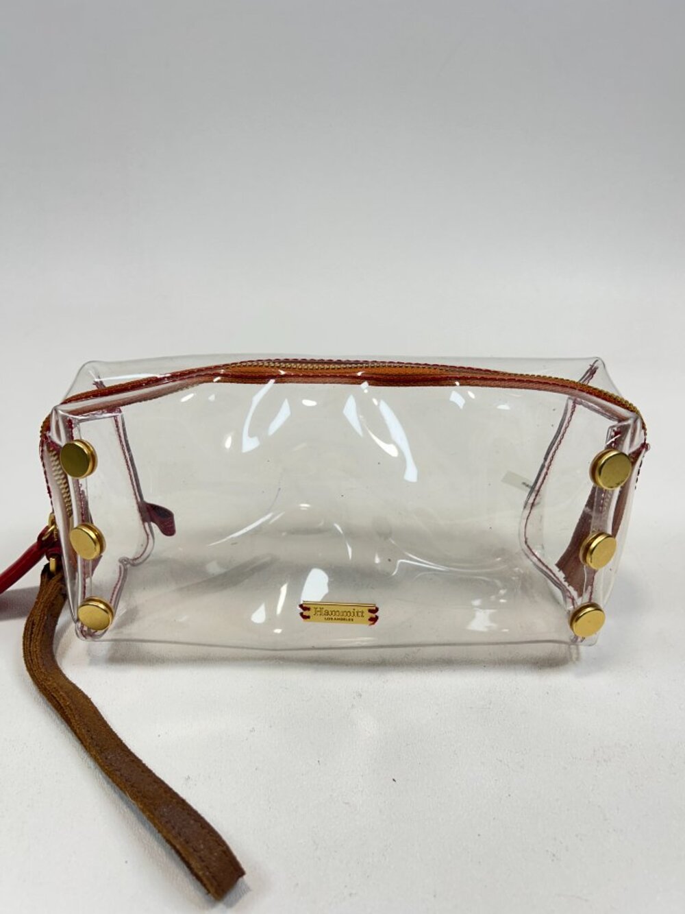 HAMMITT Purse/Makeup Clear Bag with Wristlet Strap Accents & Gold Hardware